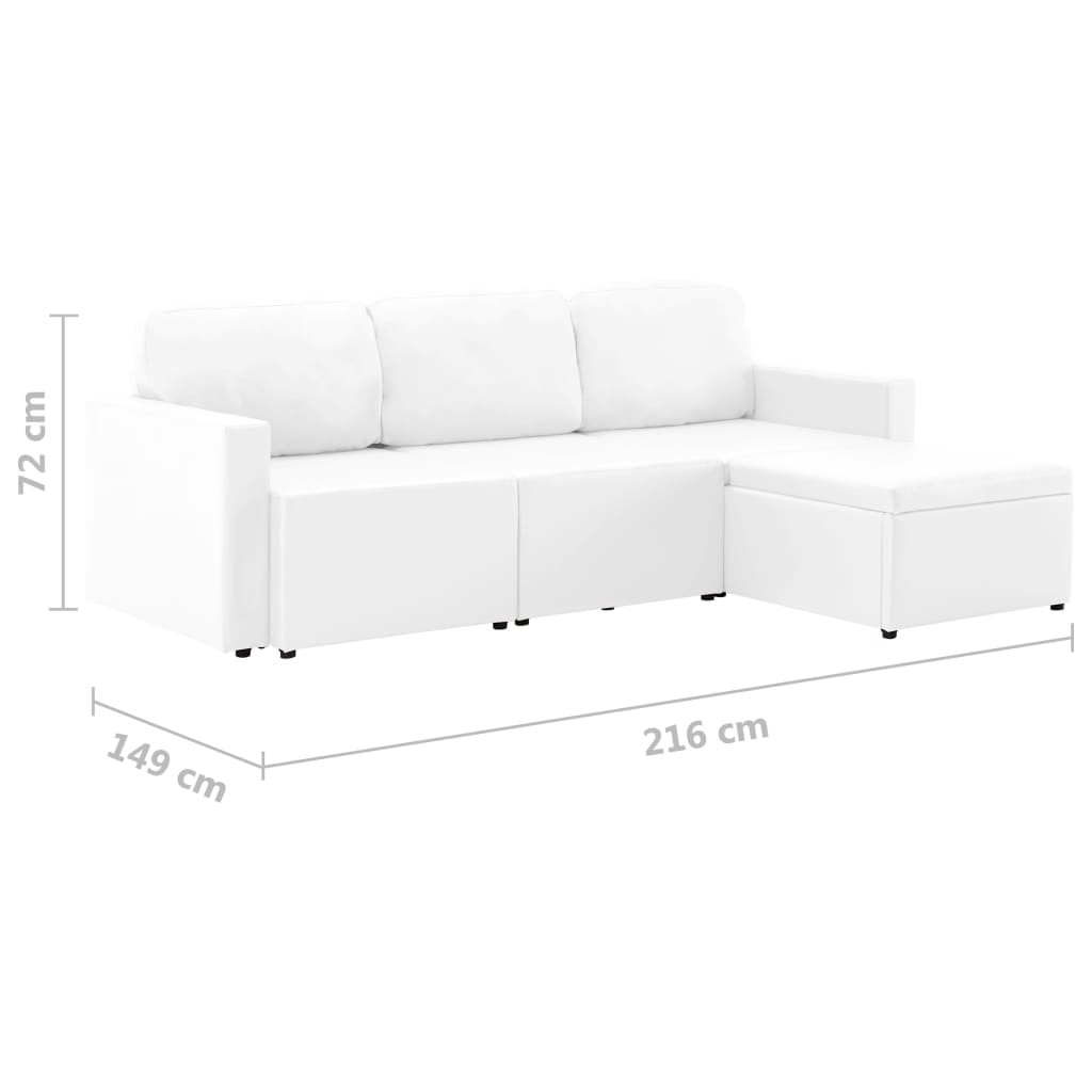 vidaXL Trivietė sofa-lova, baltos spalvos, netikra oda, modulinė