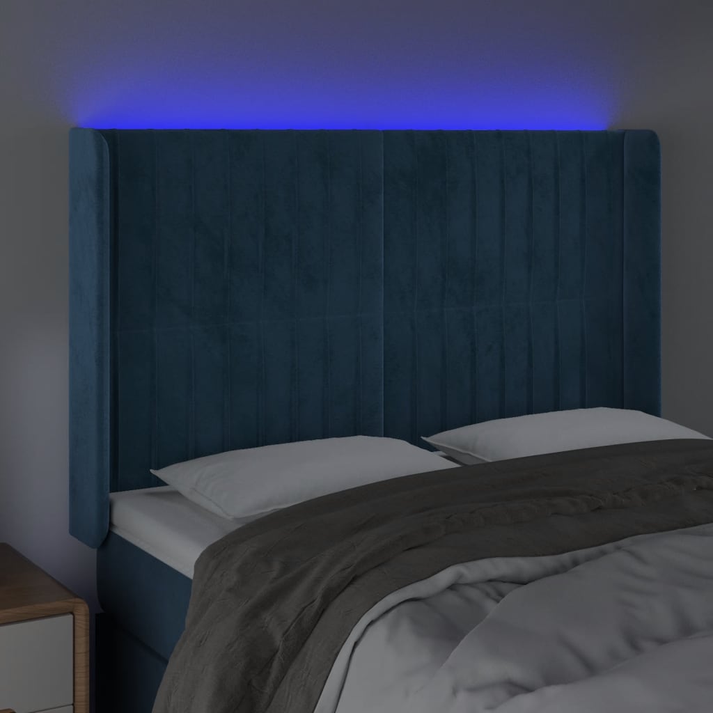 vidaXL Galvūgalis su LED, tamsiai mėlynas, 147x16x118/128cm, aksomas