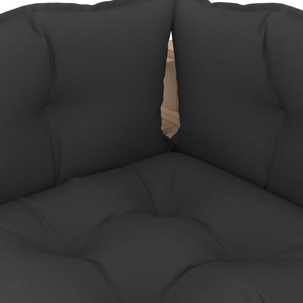 vidaXL Kampinė sodo sofa iš palečių su juodomis pagalvėmis, mediena
