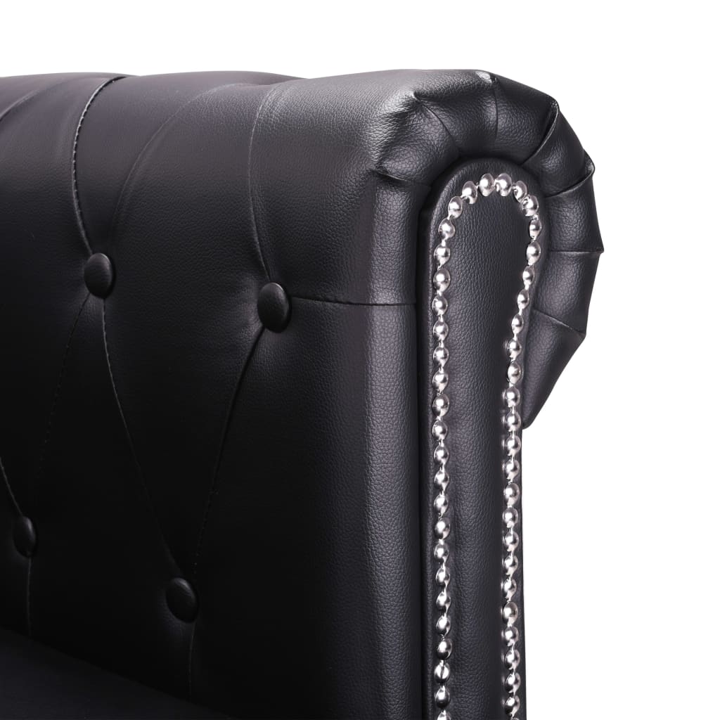 vidaXL L-formos Chesterfield sofa, dirbtinė oda, juoda