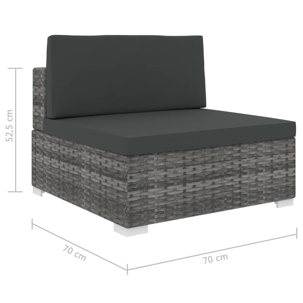 vidaXL Vidurinė sekcinė sofa su pagalvėle, 1vnt., pilka, poliratanas
