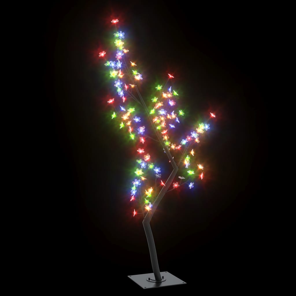 vidaXL Kalėdinis medis, 120cm, 128 spalvotos LED, su vyšnių žiedais