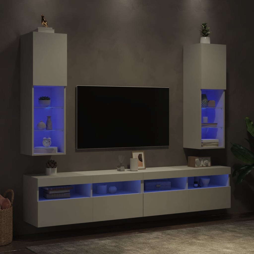 vidaXL TV spintelės su LED lemputėmis, 2vnt., baltos, 30,5x30x102cm