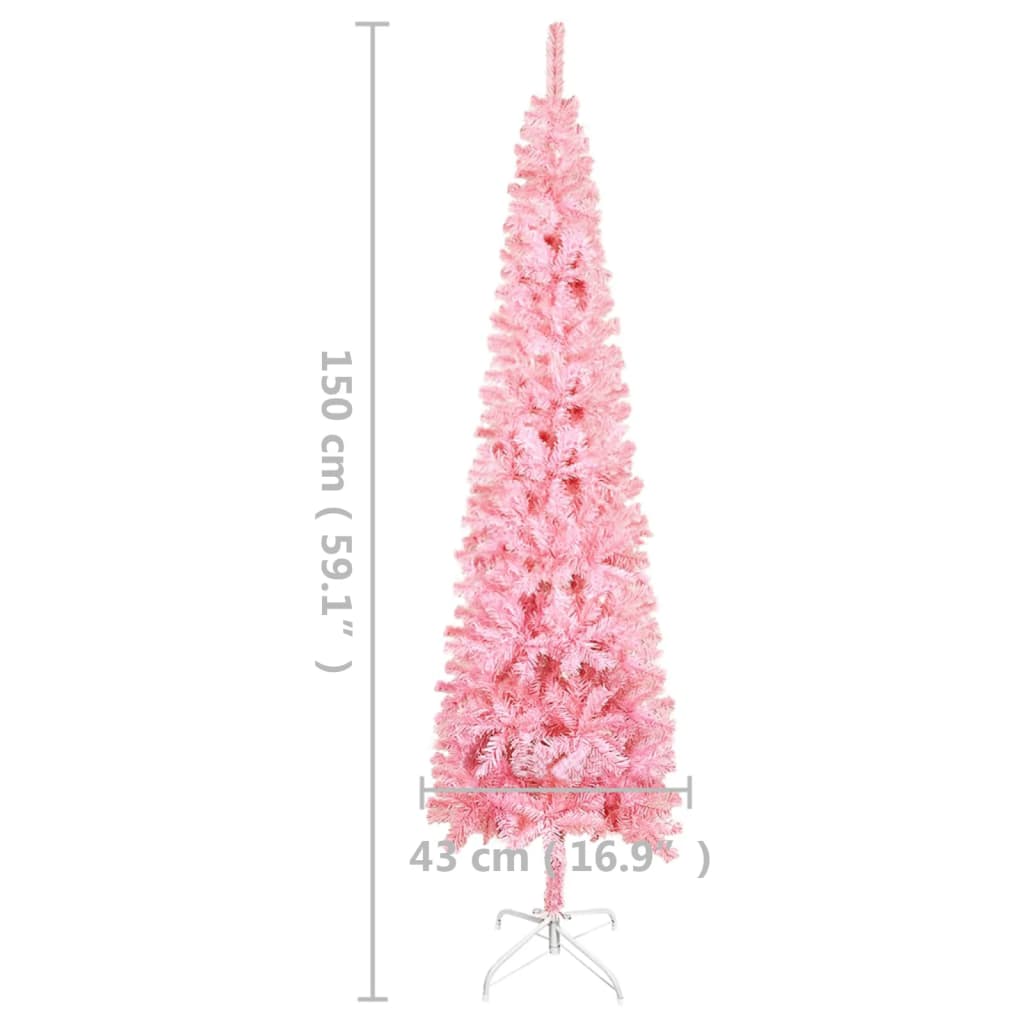 vidaXL Plona apšviesta Kalėdų eglutė, rožinės spalvos, 150cm