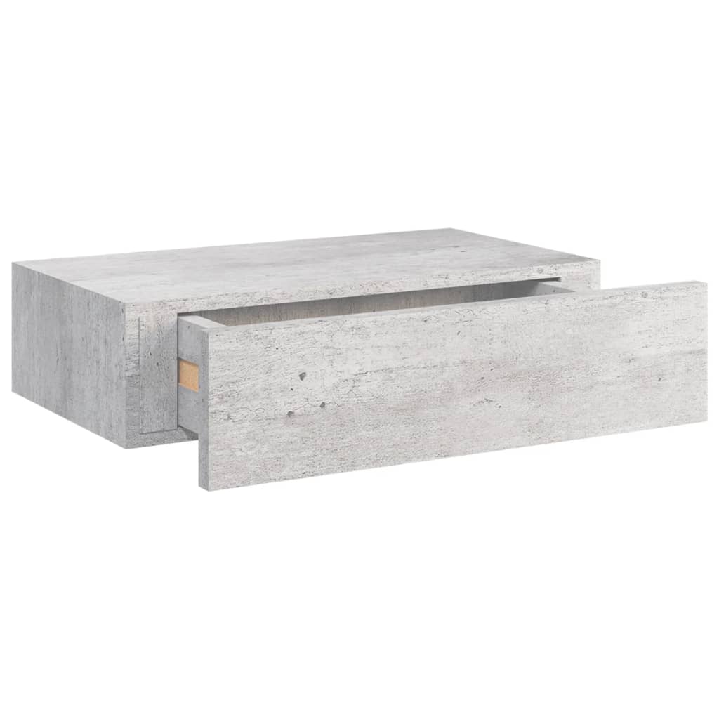 vidaXL Sieninė lentyna su stalčiumi, betono pilka, 40x23,5x10cm, MDF