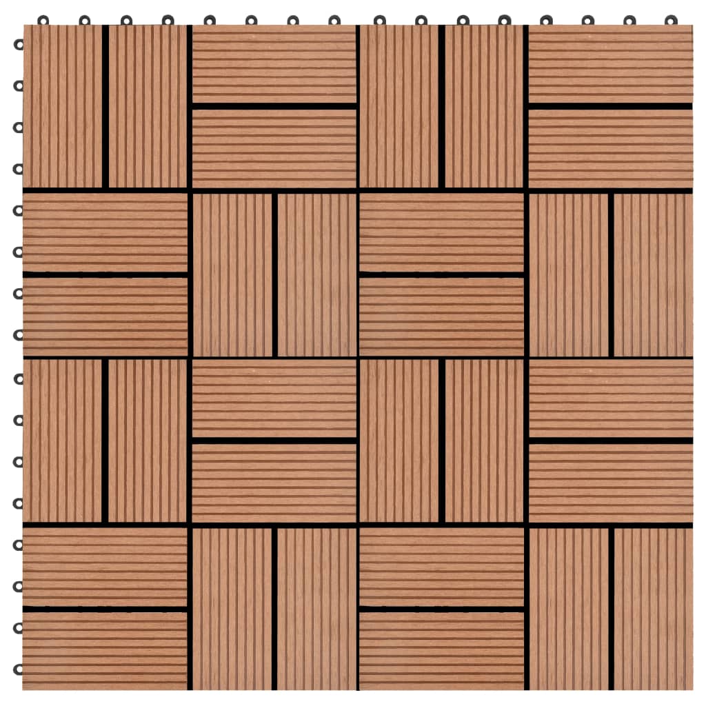 vidaXL Grindų plytelės, 22 vnt., rudos sp., 30x30 cm, 2m², WPC