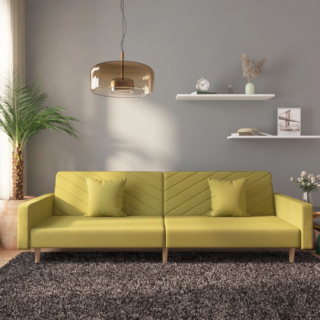 vidaXL Dvivietė sofa-lova su dvejomis pagalvėmis, žalia, audinys