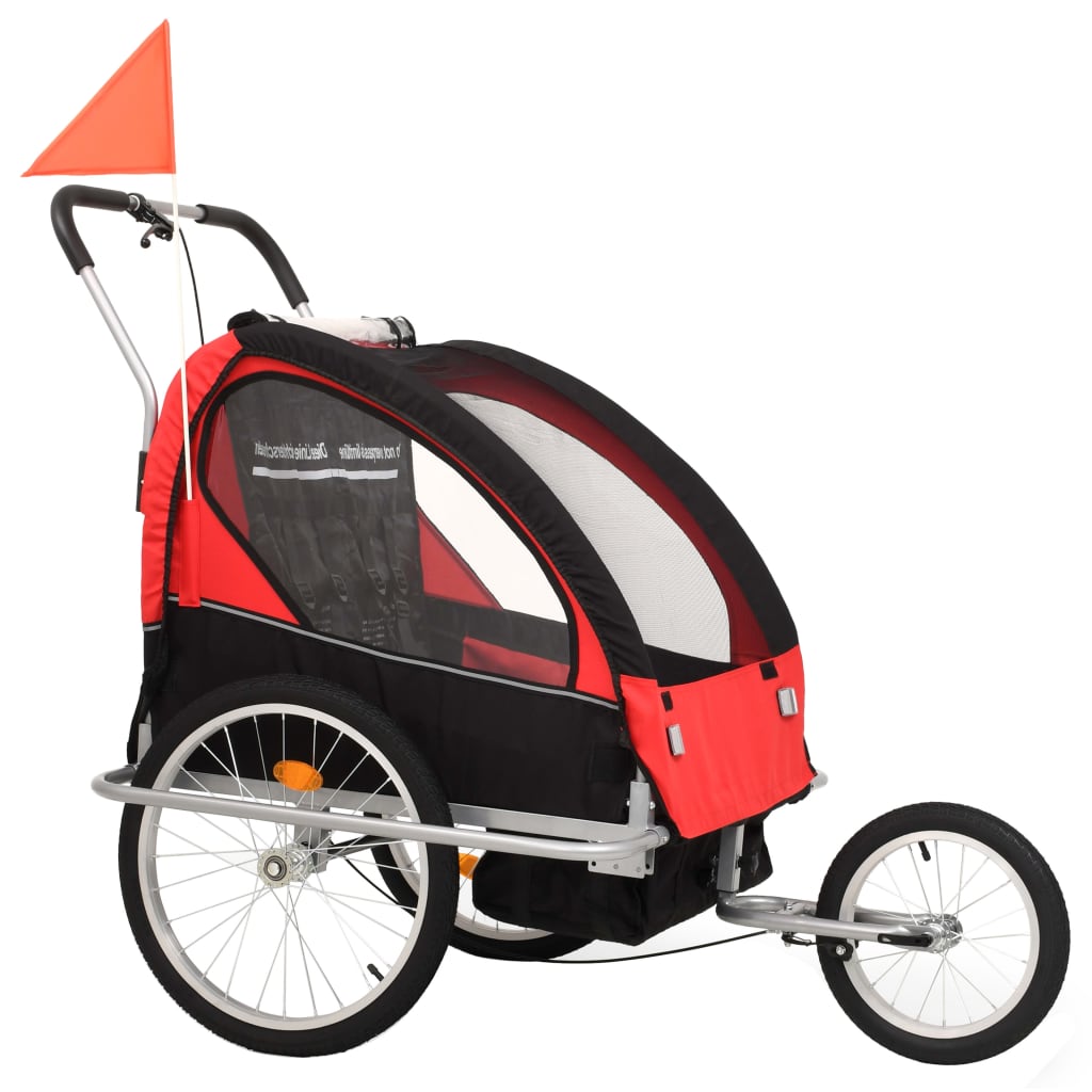 vidaXL 2-1 Dviračio priekaba ir vežimėlis, juodos ir raudonos spalvos