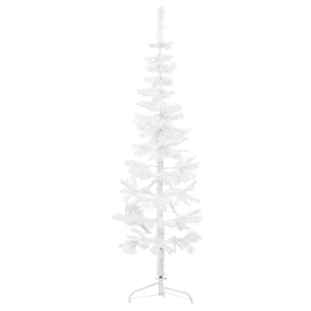 vidaXL Siaura dirbtinė pusinė Kalėdų eglutė su stovu, balta, 150cm