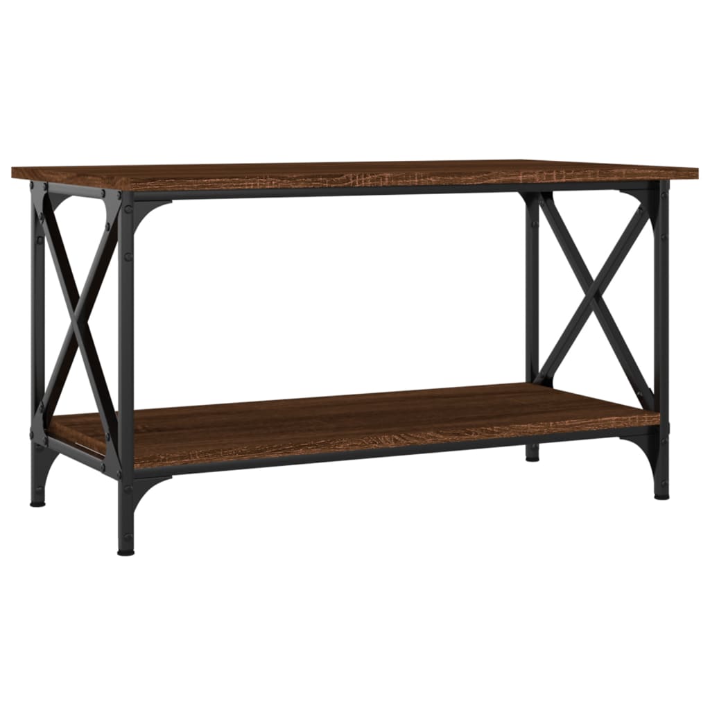 vidaXL Kavos staliukas, rudas ąžuolo, 80x45x45cm, mediena ir geležis