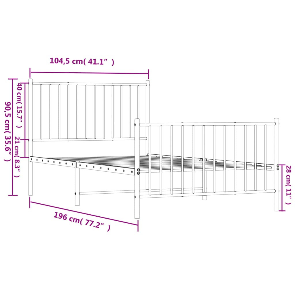 vidaXL Lovos rėmas su galvūgaliu/kojūgaliu, baltas, 100x190cm, metalas