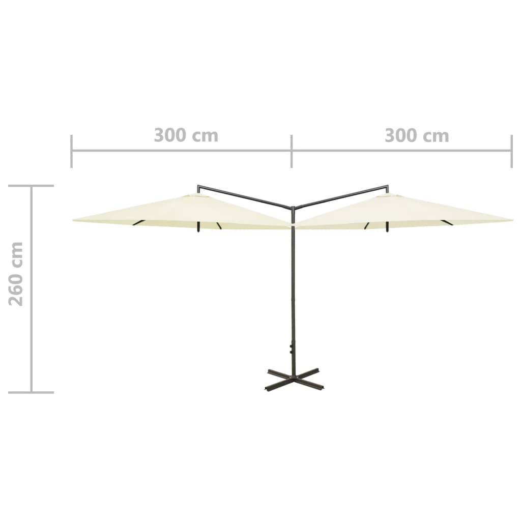 vidaXL Dvigubas skėtis su plieniniu stulpu, smėlio spalvos, 600cm