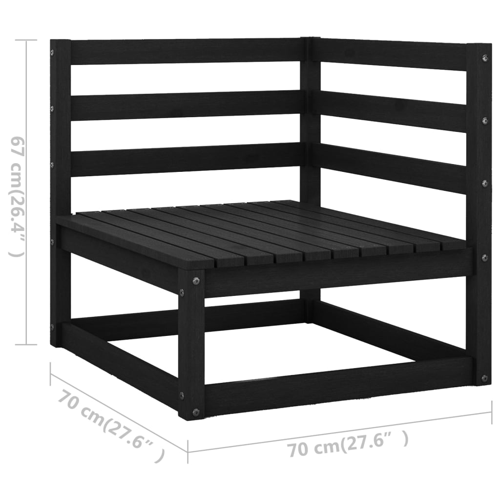 vidaXL Sodo poilsio baldų komplektas, 3 dalių, juodas, pušies masyvas