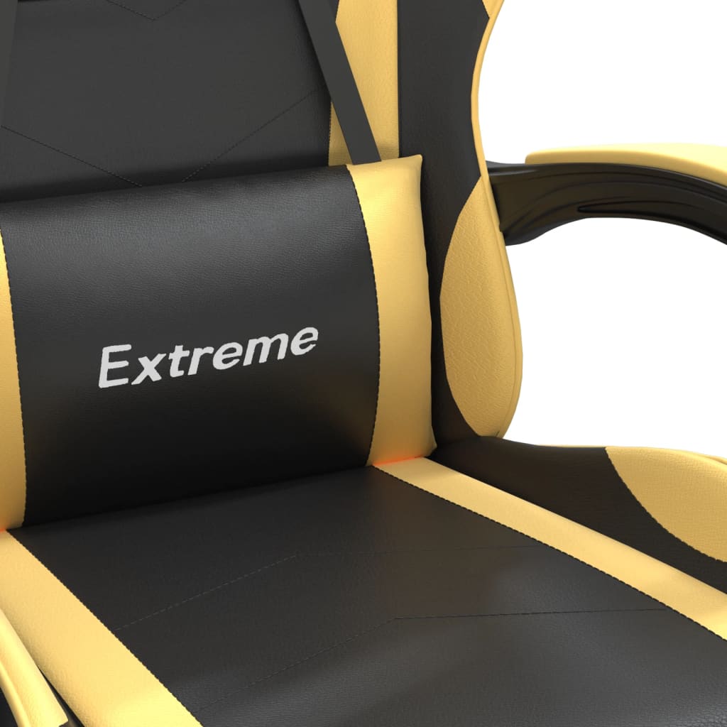 vidaXL Pasukama žaidimų kėdė su pakoja, juoda ir auksinė, dirbtinė oda