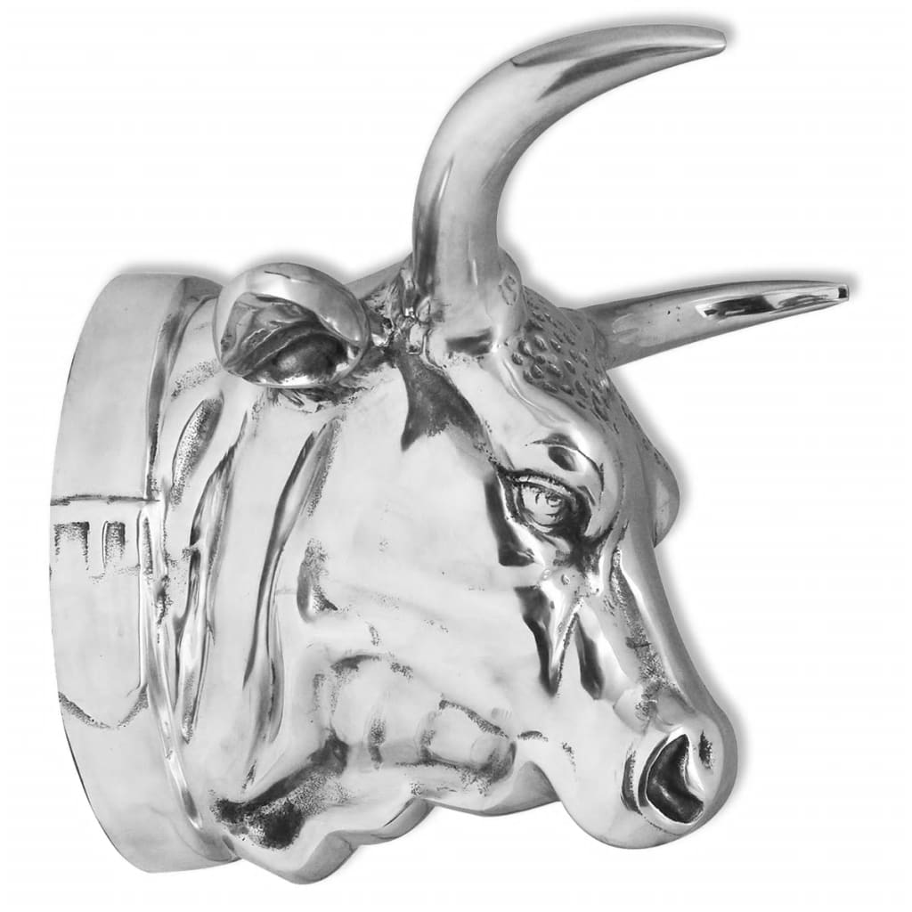 vidaXL Karvės galvos dekoracija, sieninė, aliuminis, sidabro sp.