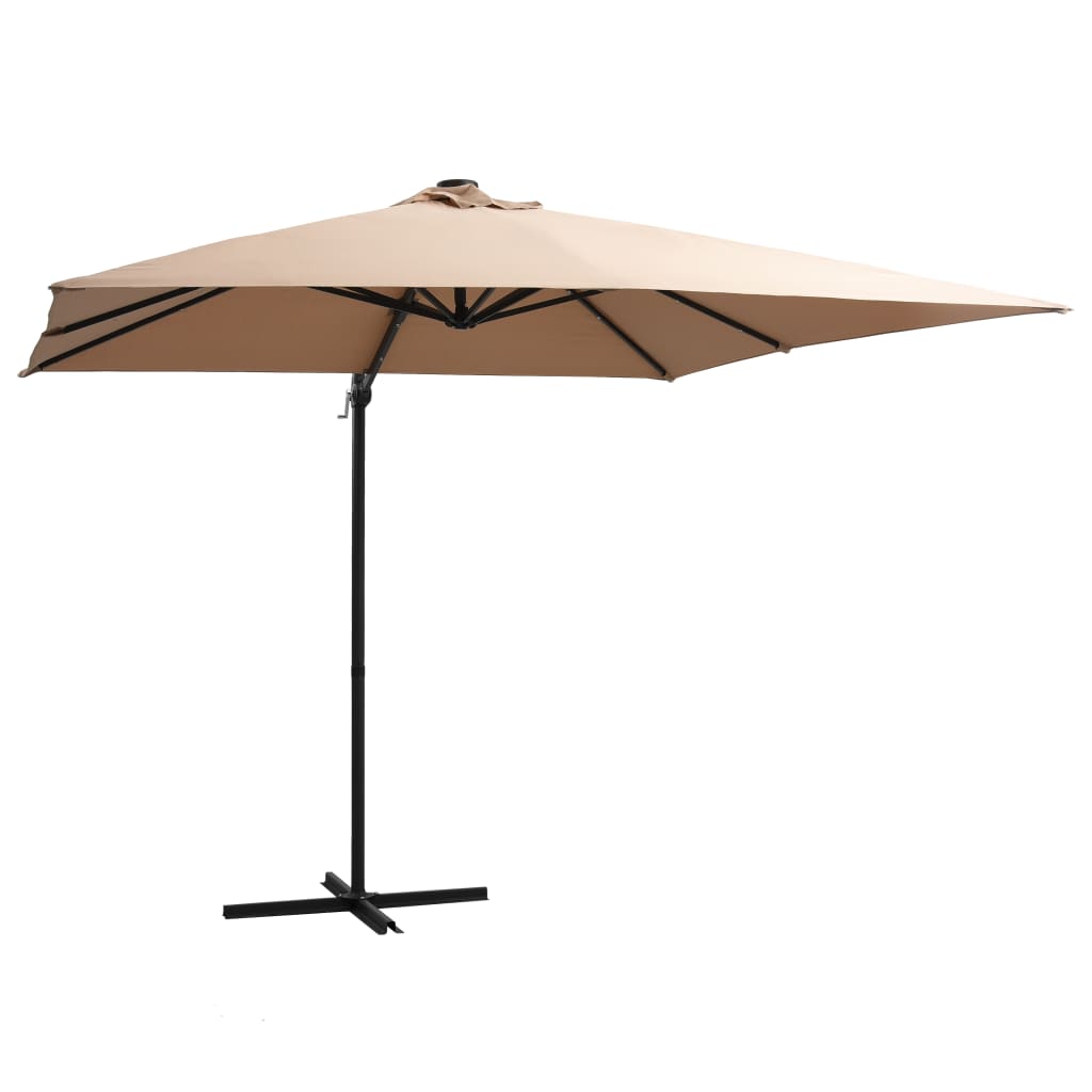 vidaXL Gembinis skėtis su LED/plieniniu stulpu, taupe, 250x250cm
