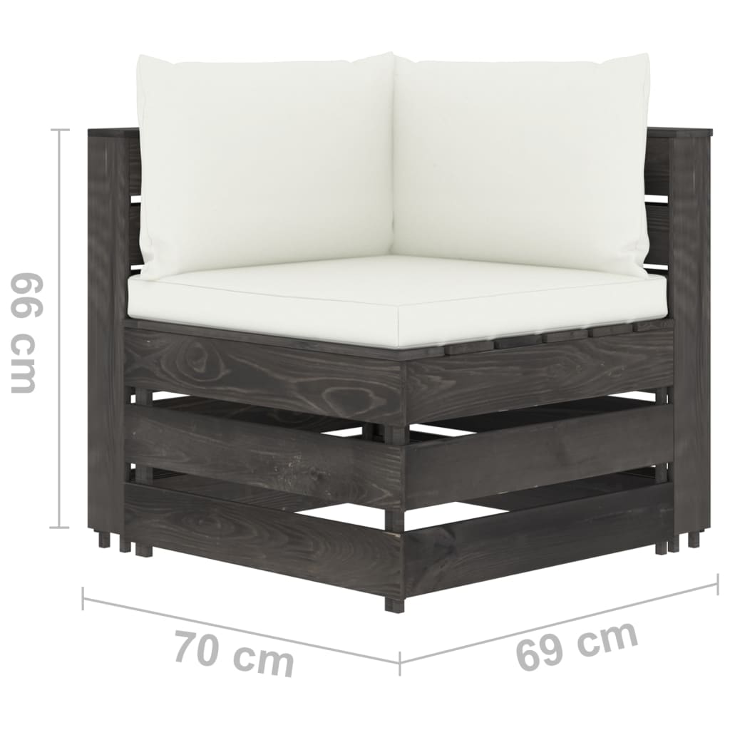 vidaXL Trivietė sodo sofa su pagalvėlėmis, pilkai impregnuota mediena