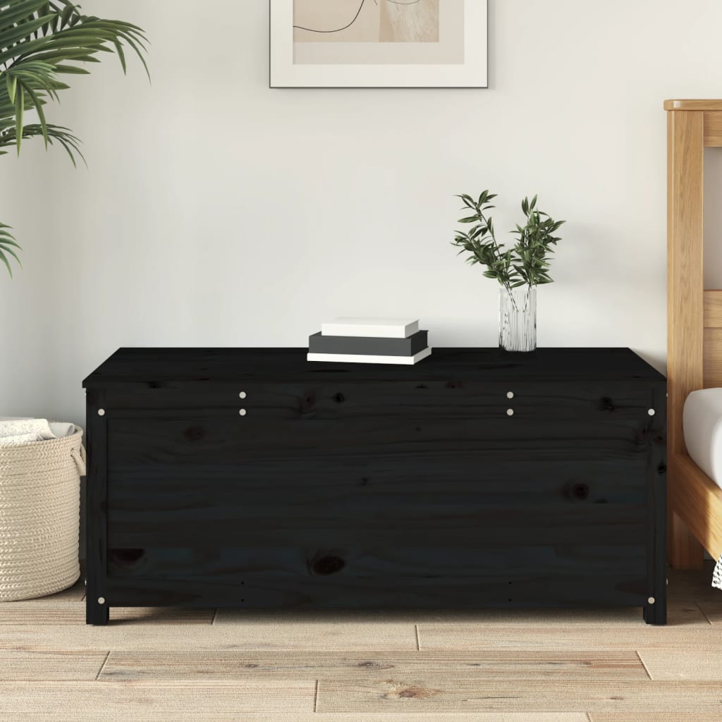vidaXL Daiktadėžė, juoda, 110x50x45,5cm, pušies medienos masyvas