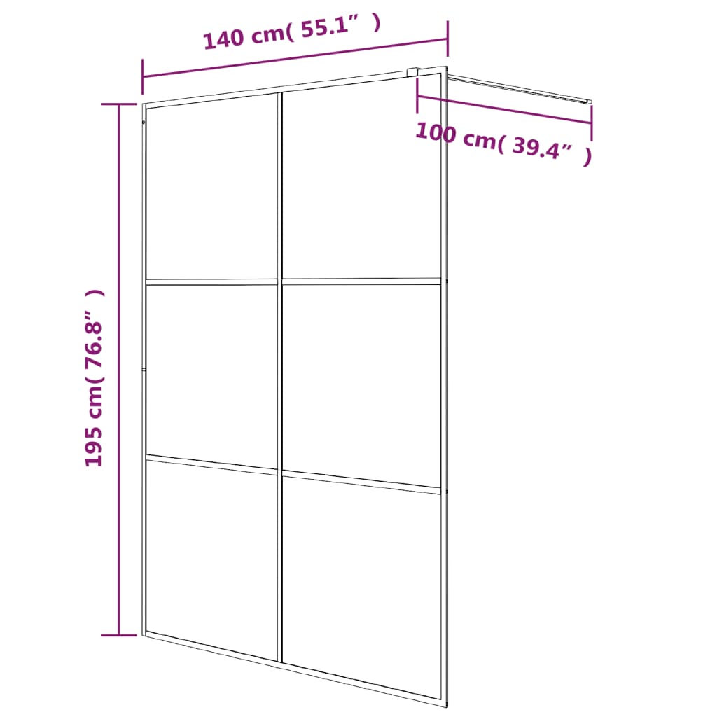vidaXL Dušo sienelė, juoda, 140x195cm, skaidrus ESG stiklas