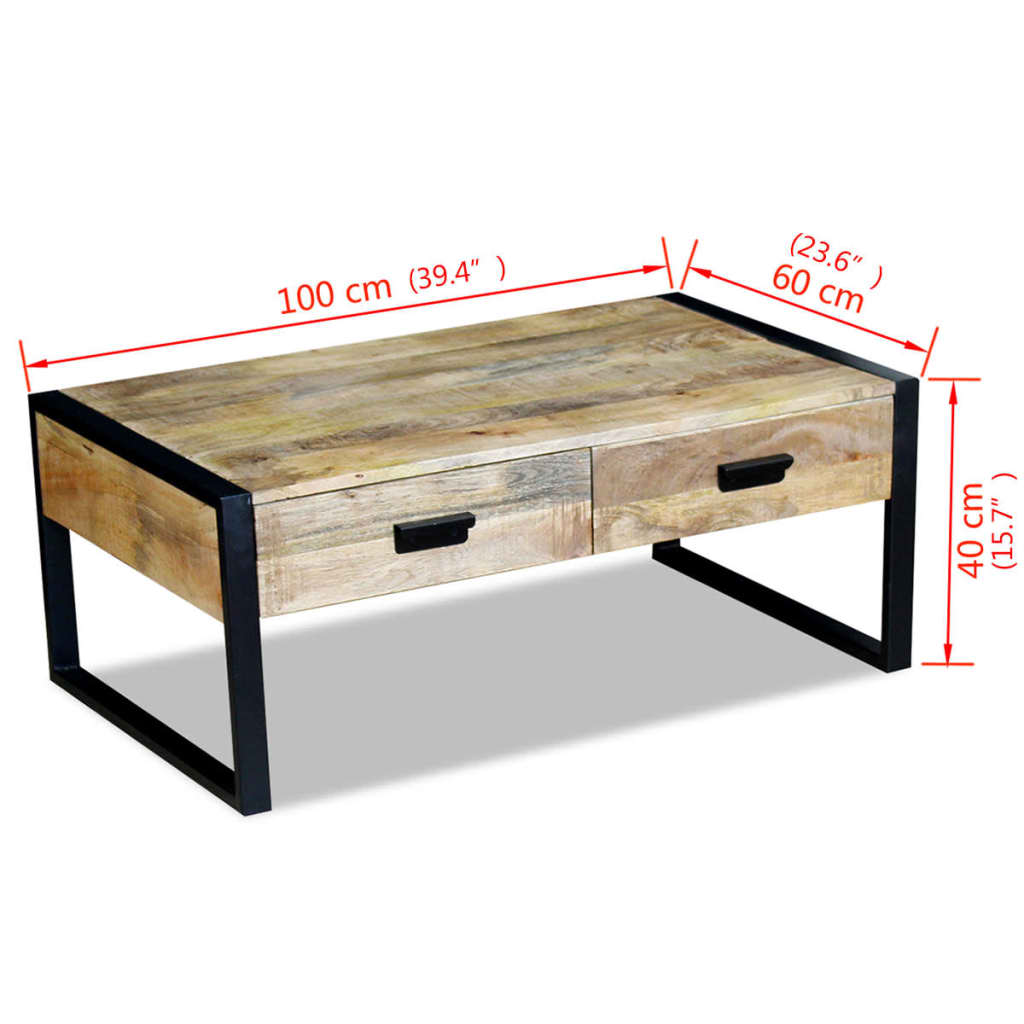 vidaXL Kavos staliukas su 2 stalčiais, mango mediena, 100x60x40 cm