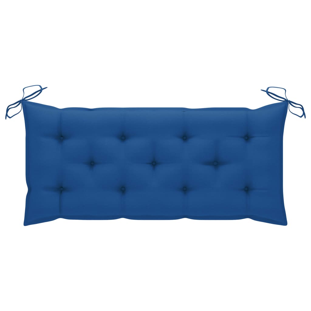 vidaXL Supamas suoliukas su mėlynos spalvos pagalvėle, 120cm, tikmedis