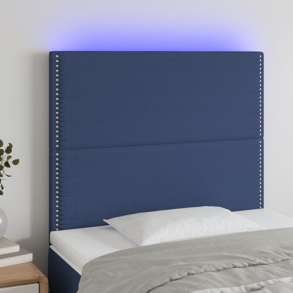 vidaXL Galvūgalis su LED, mėlynos spalvos, 100x5x118/128cm, audinys