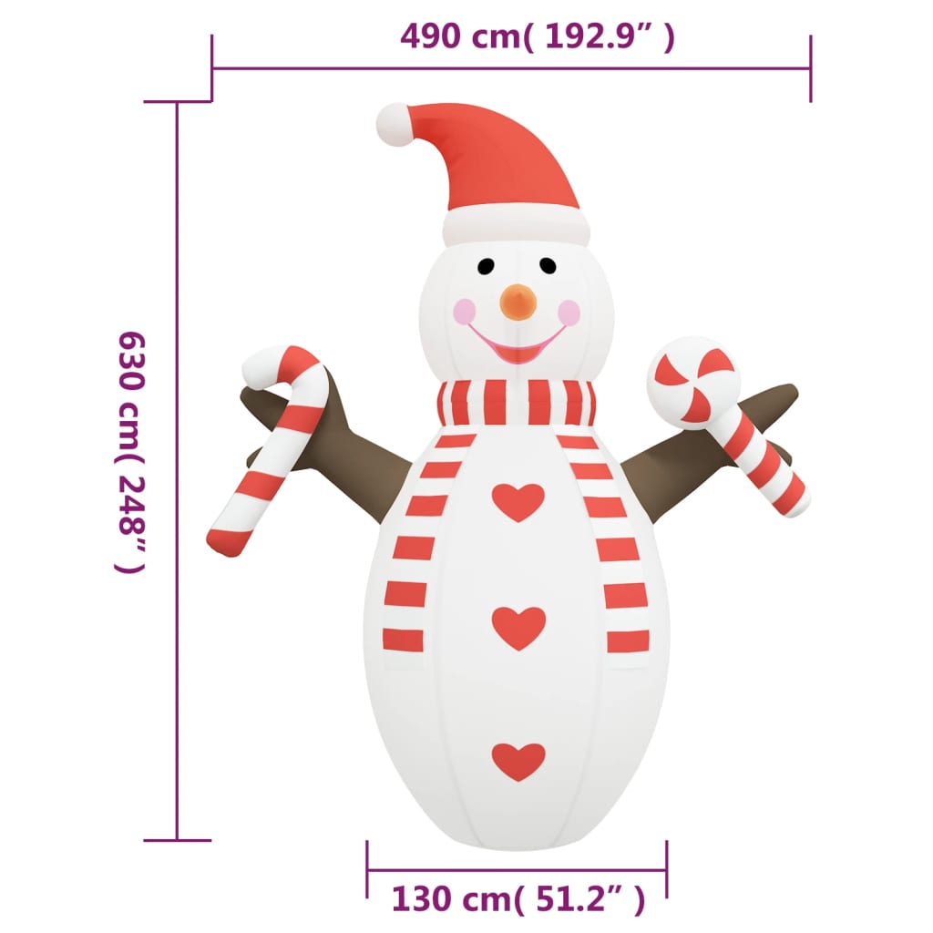 vidaXL Pripučiama kalėdinė dekoracija sniego senis su LED, 630cm