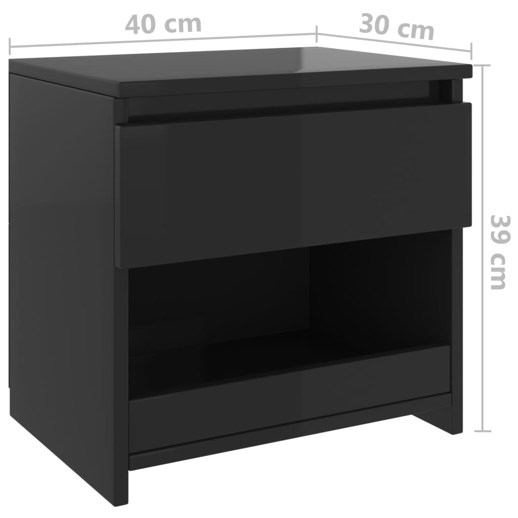 vidaXL Naktinė spintelė, juoda, 40x30x39cm, MDP, blizgios