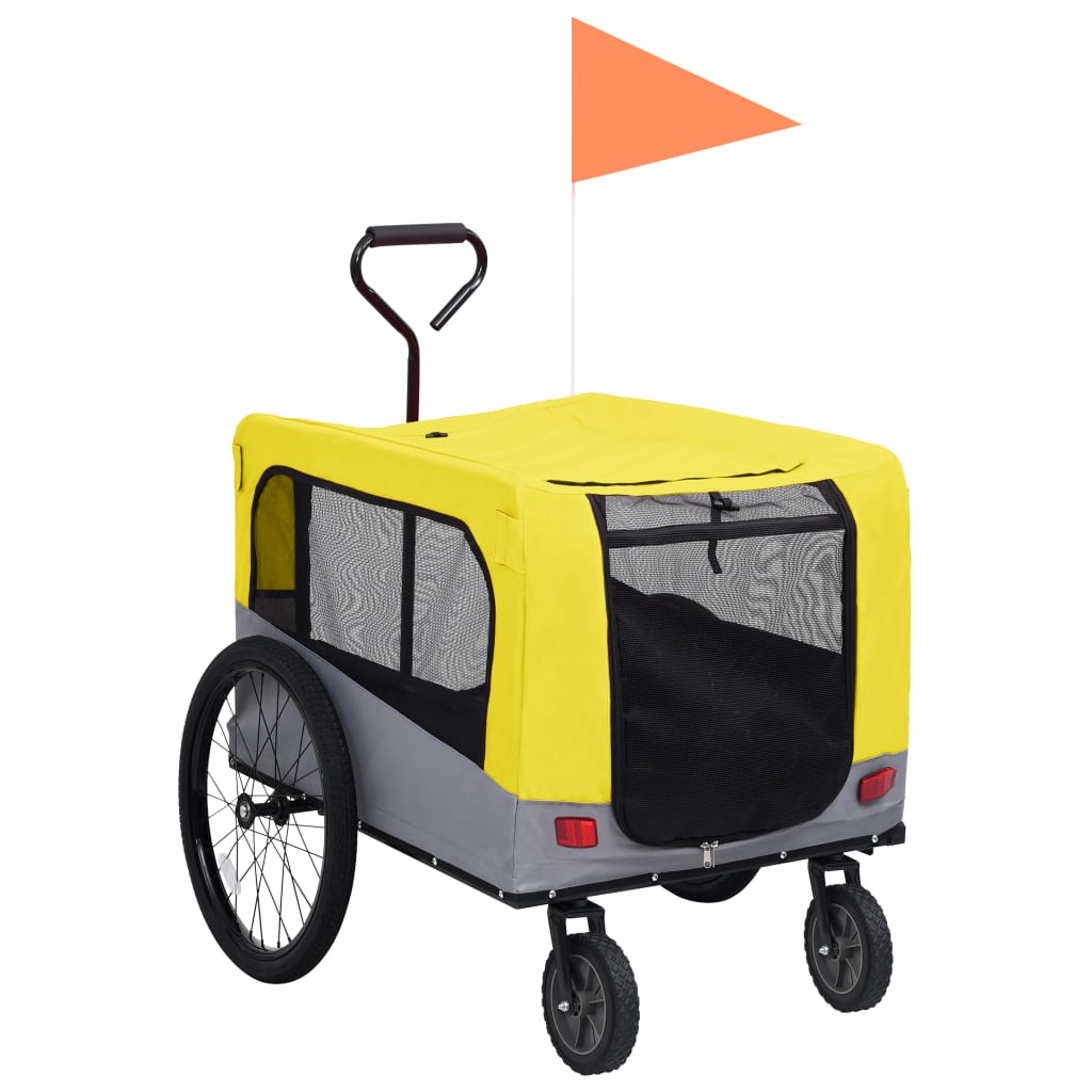vidaXL 2-1 Dviračio priekaba/vežimėlis augintiniams, geltona/pilka