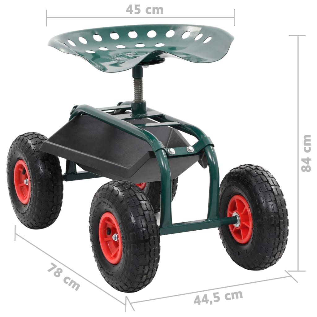 vidaXL Sodo vežimėlis su padėklu įrankiams, žalias, 78x44,5x84cm
