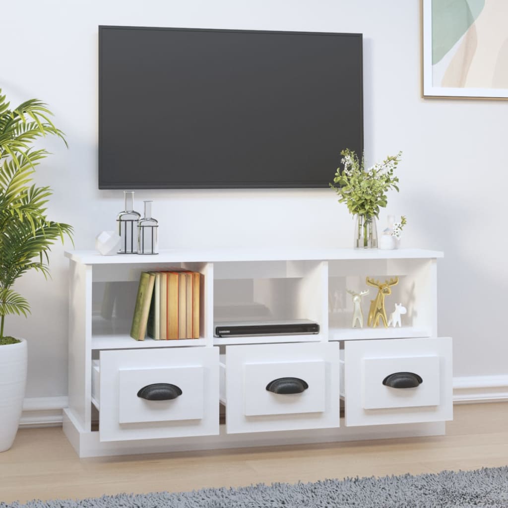 vidaXL Televizoriaus spintelė, balta, 100x35x50cm, mediena, blizgi