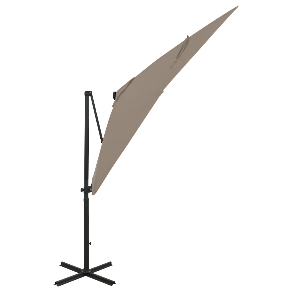 vidaXL Gembinis skėtis su stulpu ir LED lemputėmis, taupe, 250cm