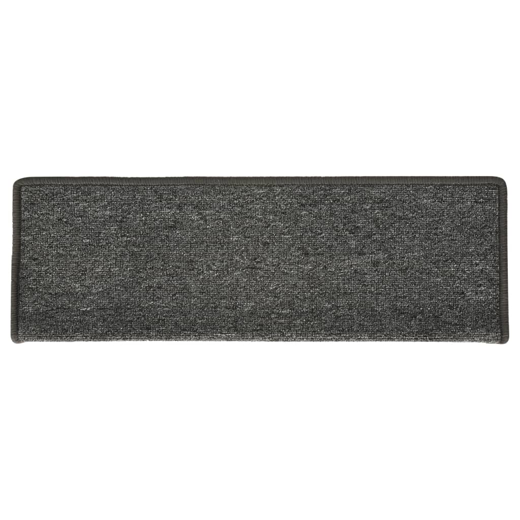 vidaXL Laiptų kilimėliai, 15vnt., pilkos ir juodos spalvos, 65x21x4cm