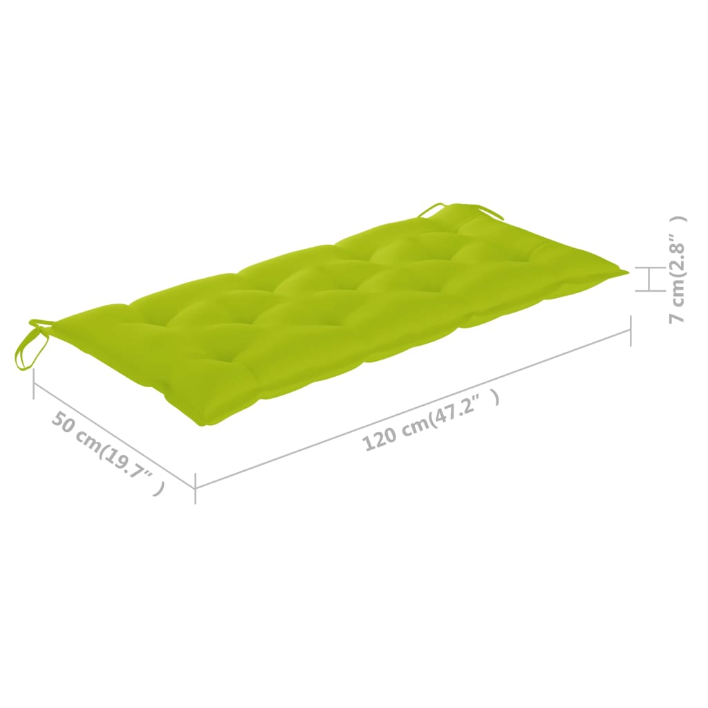 vidaXL Batavia suoliukas su šviesiai žalia pagalve, 120cm, tikmedis