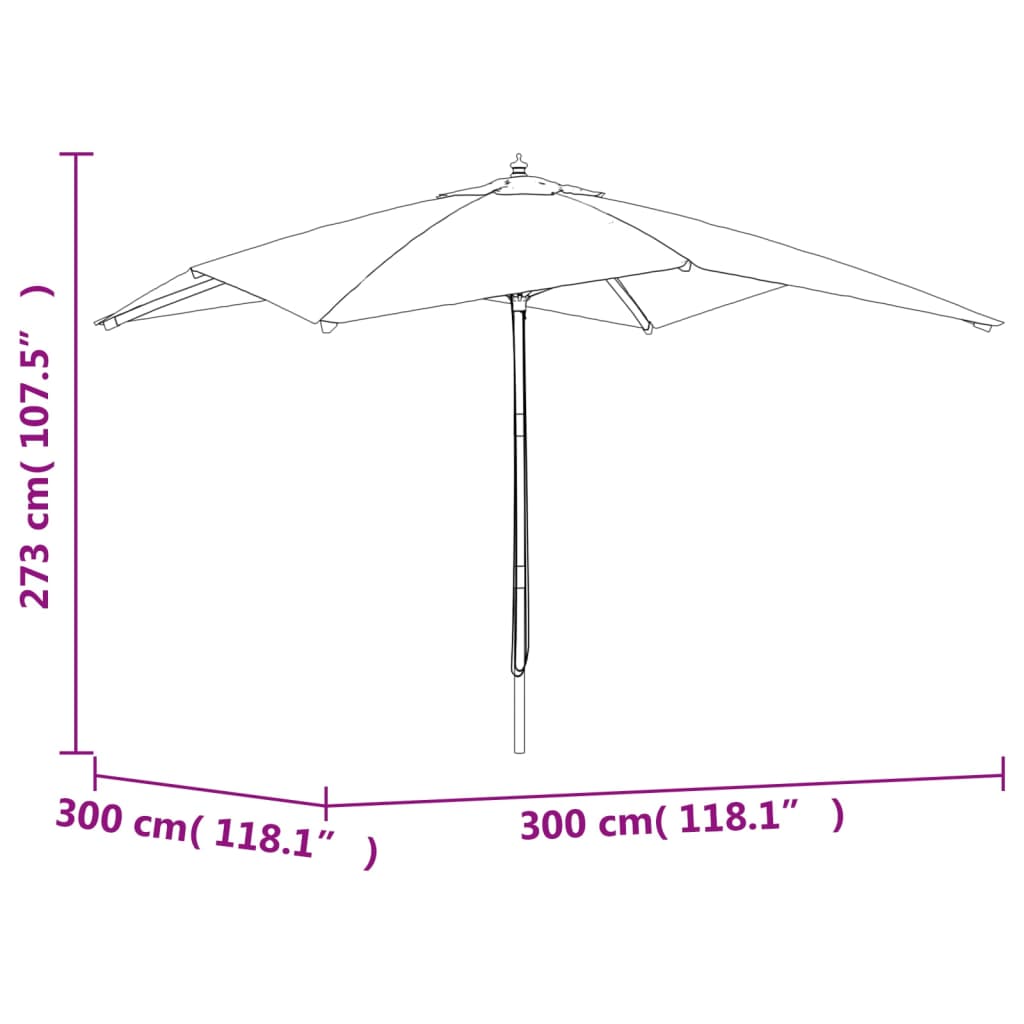 vidaXL Sodo skėtis su mediniu stulpu, taupe spalvos, 300x300x273cm