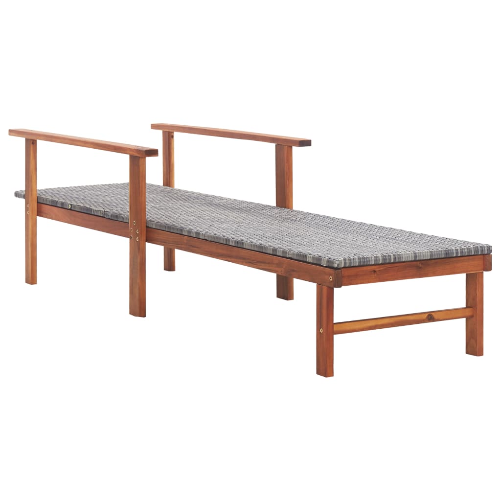 vidaXL Saulės gultas, pilkas, poliratanas ir akacijos medienos masyvas