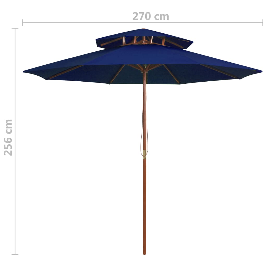 vidaXL Skėtis su dvigubu stogeliu ir mediniu stulpu, mėlynas, 270cm