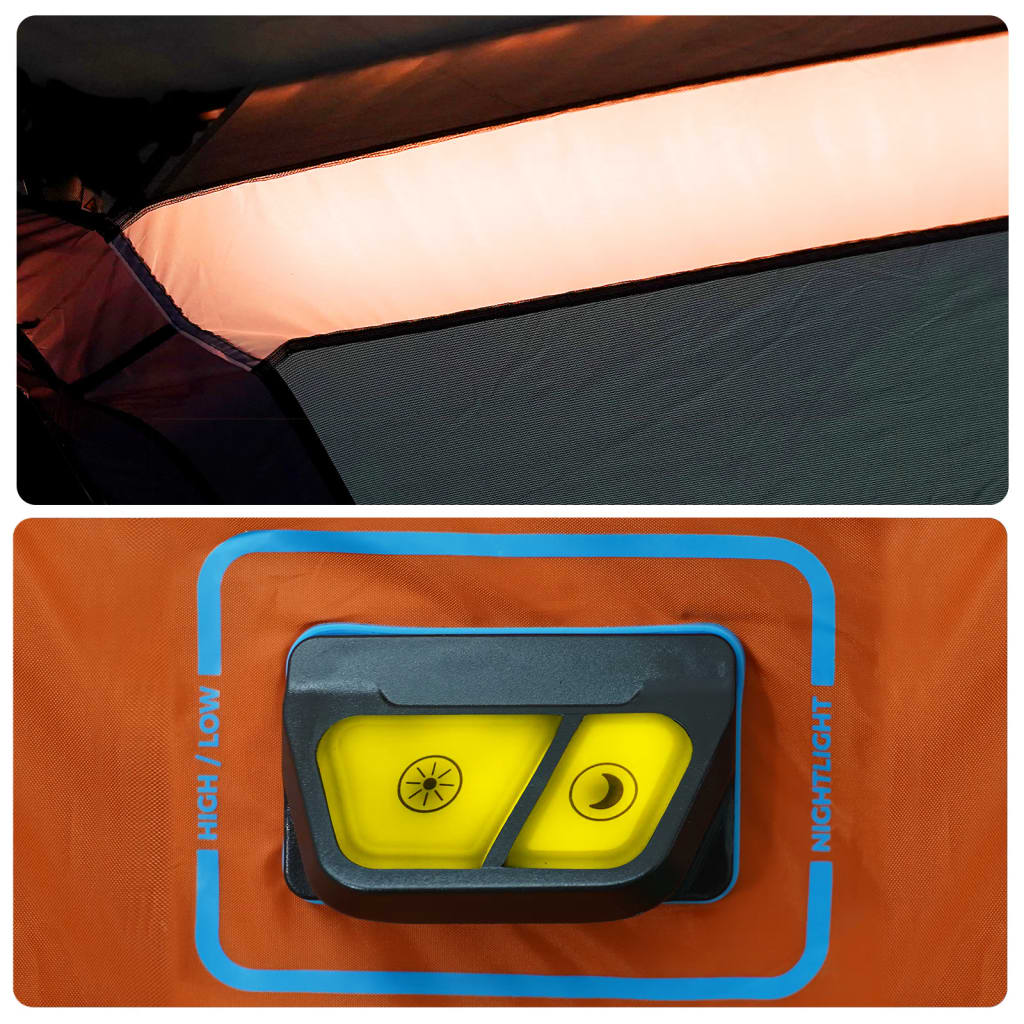 vidaXL Šeimos palapinė su LED, pilka ir oranžinė, 9 vietų