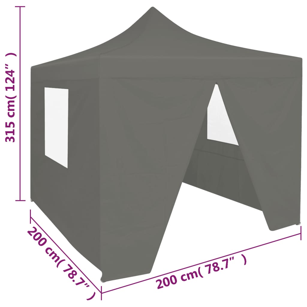 vidaXL Sulankstoma palapinė su 4 sienomis, antracito, 2x2m, plienas