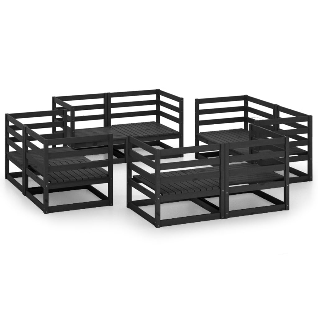 vidaXL Sodo poilsio baldų komplektas, 8 dalių, juodas, pušies masyvas
