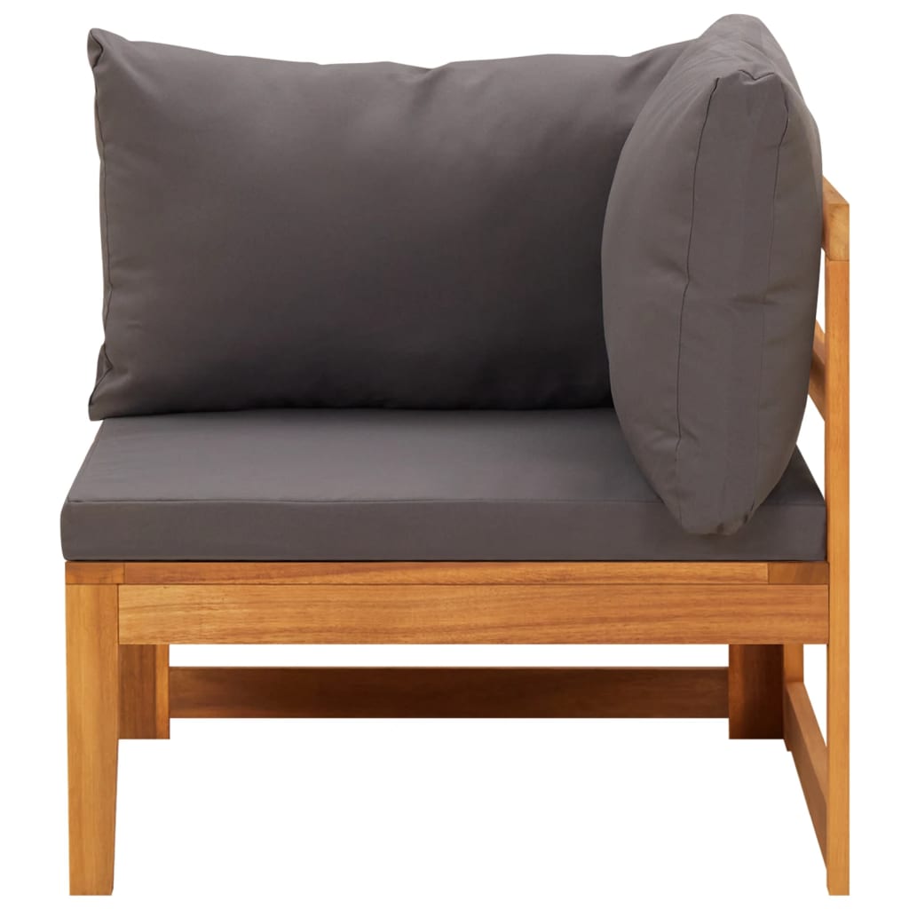 vidaXL Kampinė sofa su tamsiai pilkomis pagalvėlėmis, akacijos masyvas