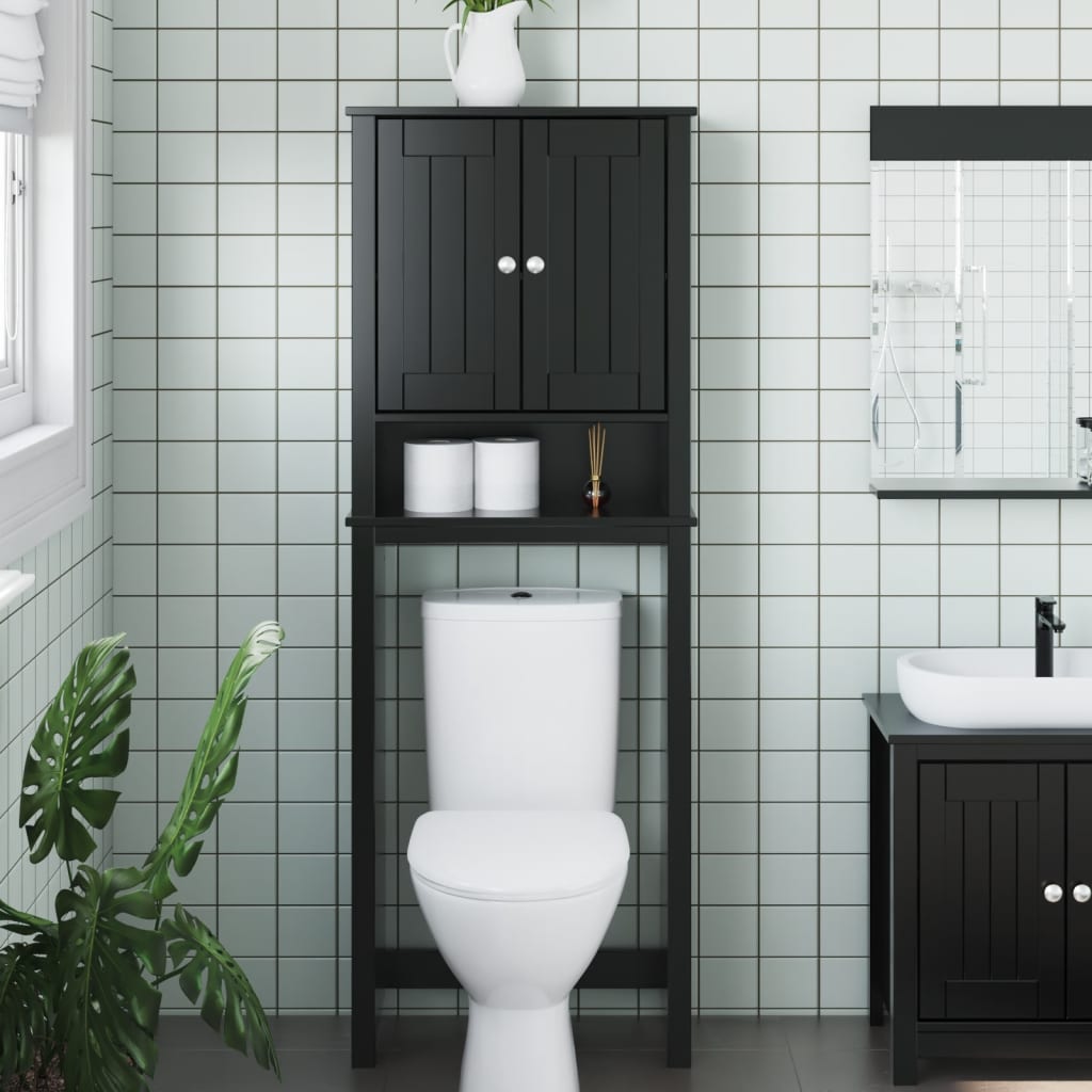 vidaXL Lentyna virš tualeto BERG, juoda, 60x27x164,5cm, mediena