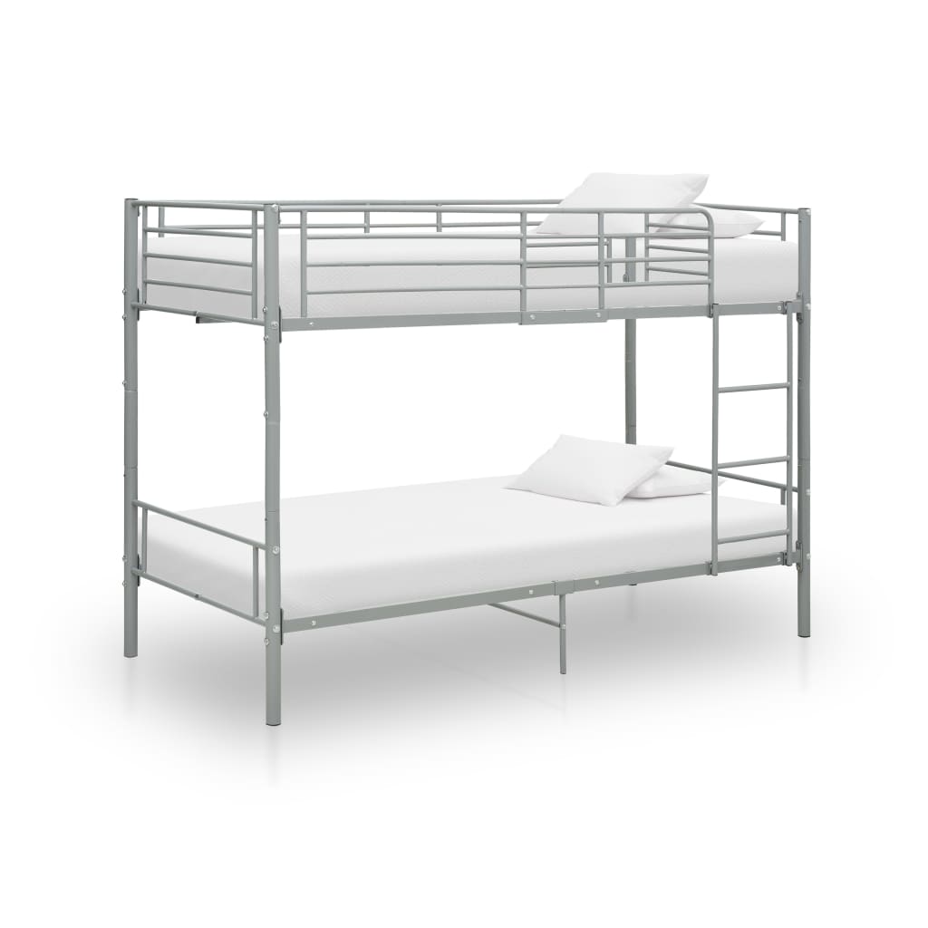 vidaXL Dviaukštė lova, pilkos spalvos, 90x200cm, metalas