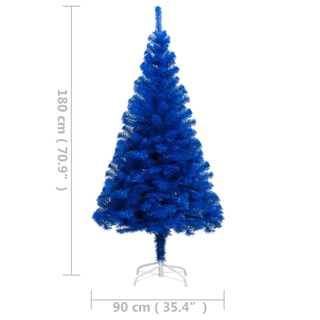 vidaXL Dirbtinė apšviesta Kalėdų eglutė su stovu, mėlyna, 180cm, PVC