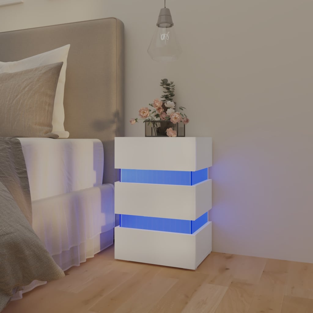 vidaXL Naktinė spintelė su LED apšvietimu, balta, 45x35x67cm, mediena