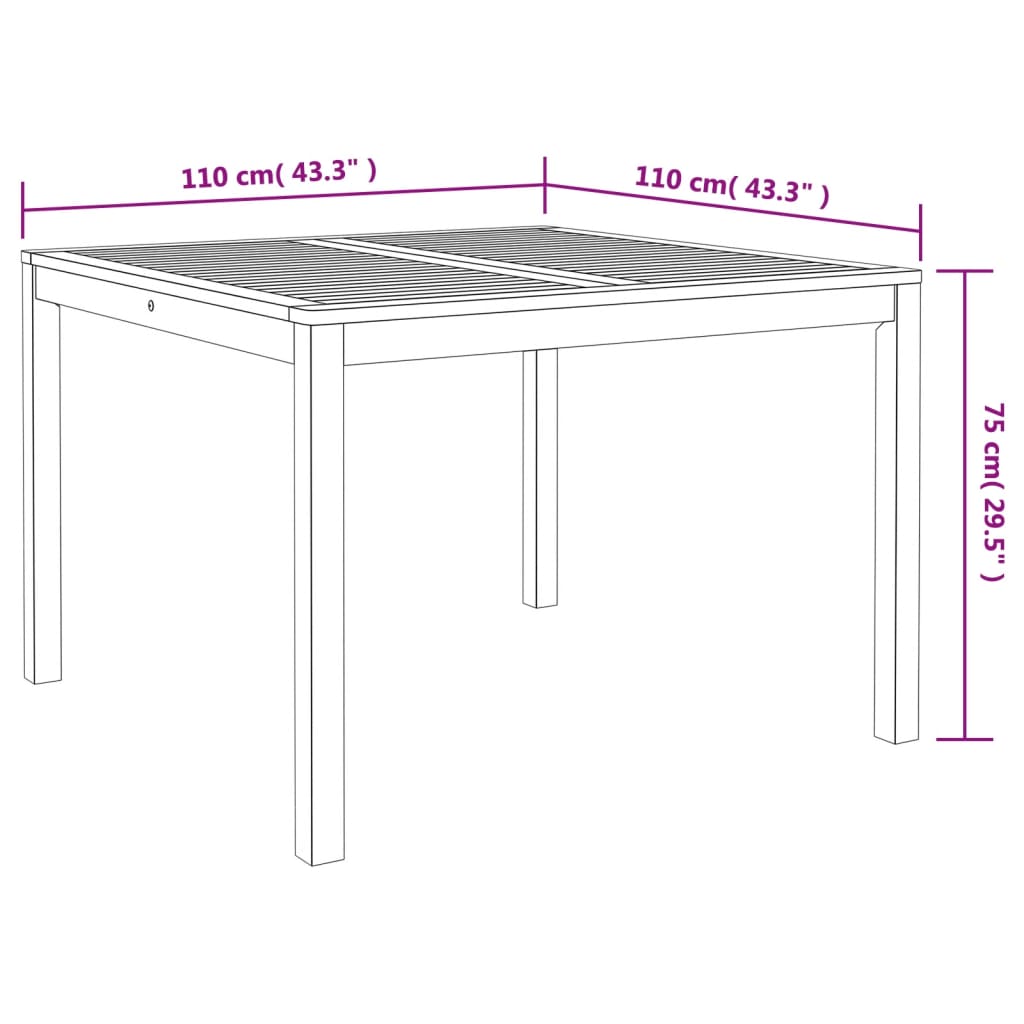 vidaXL Sodo valgomojo stalas, 110x110x75cm, akacijos medienos masyvas