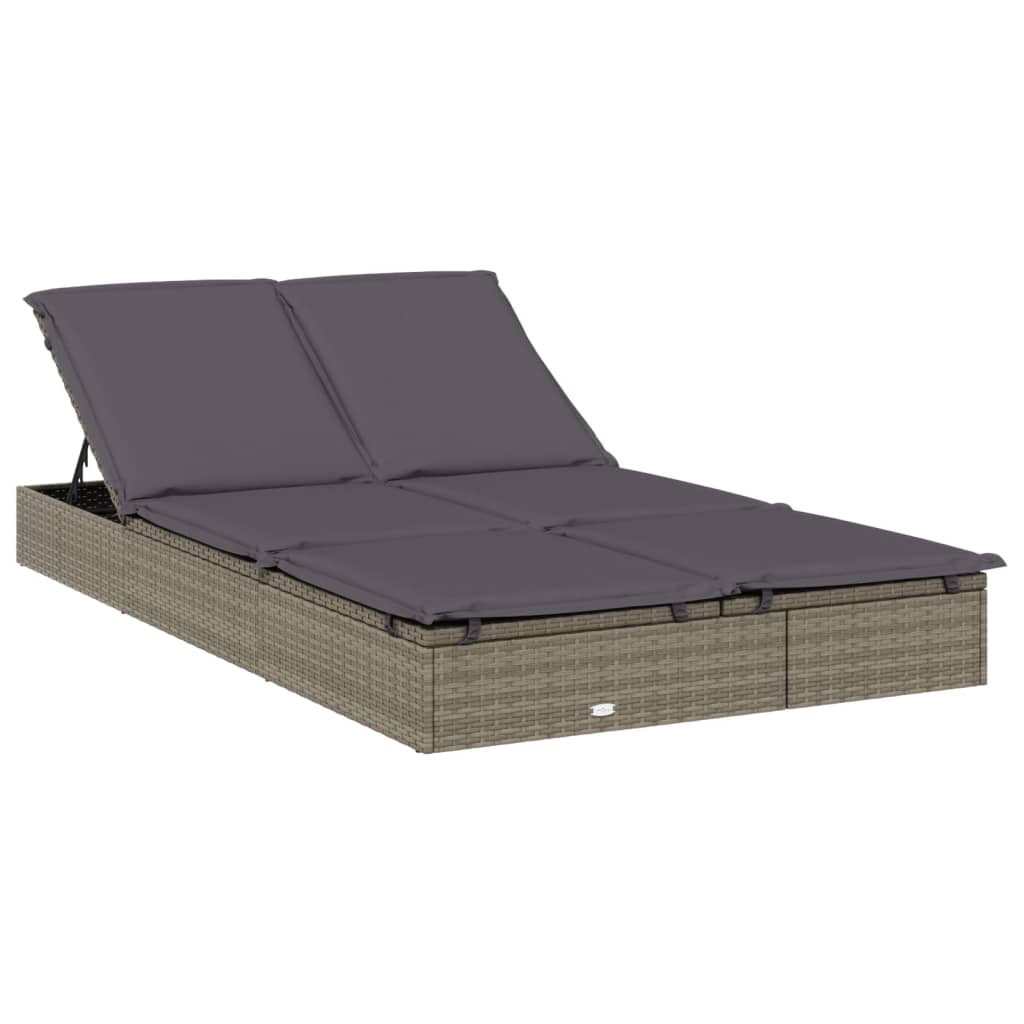 vidaXL Saulės gultas su stogeliu, pilkas, 211x112x140cm, poliratanas