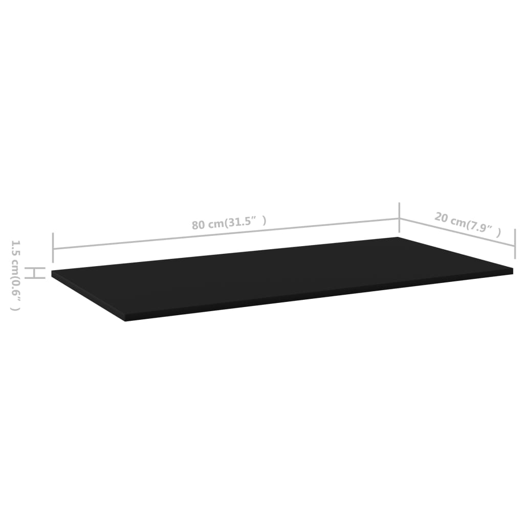 vidaXL Knygų lentynos plokštės, 8vnt., juodos, 80x20x1,5cm, MDP