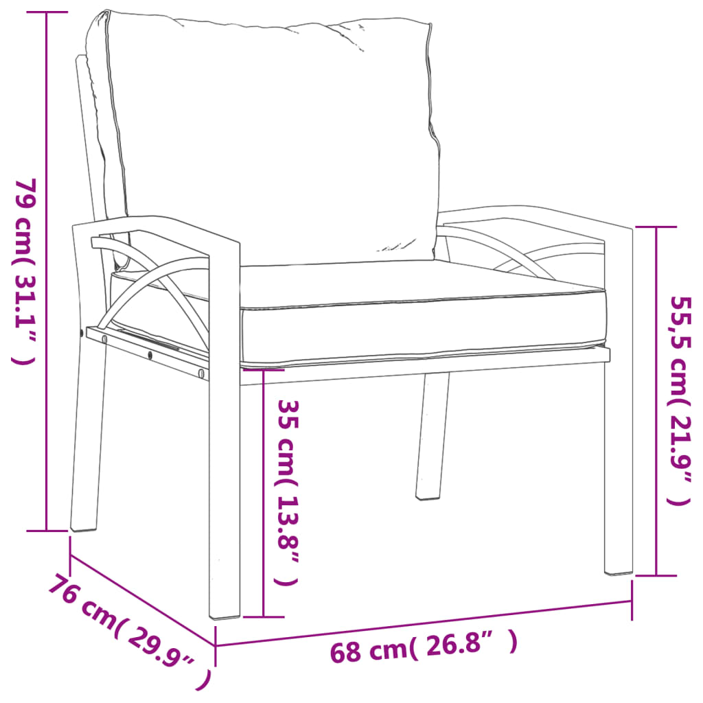 vidaXL Sodo kėdės su smėlio pagalvėlėmis, 2vnt., 68x76x79cm, plienas