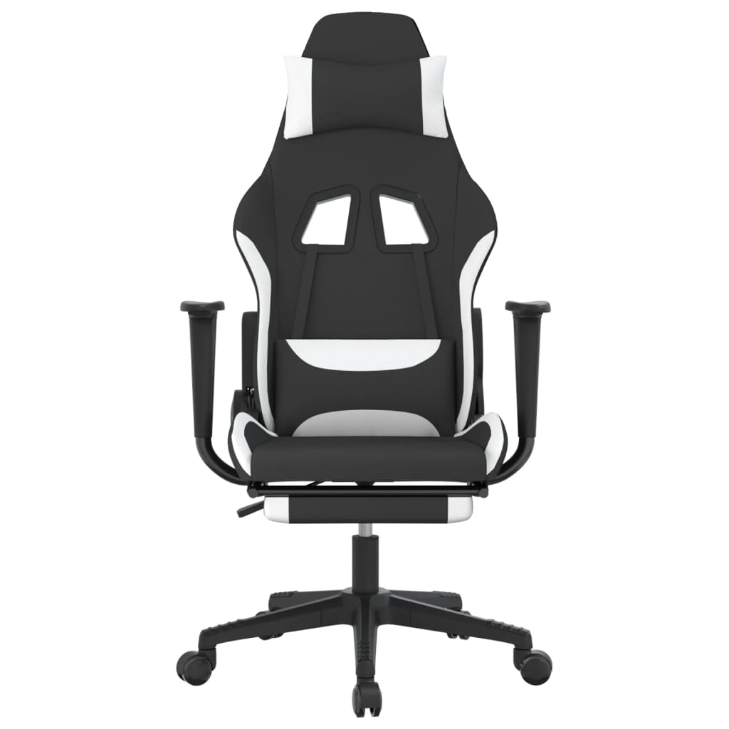vidaXL Žaidimų kėdė su pakoja, juodos ir baltos spalvos, audinys